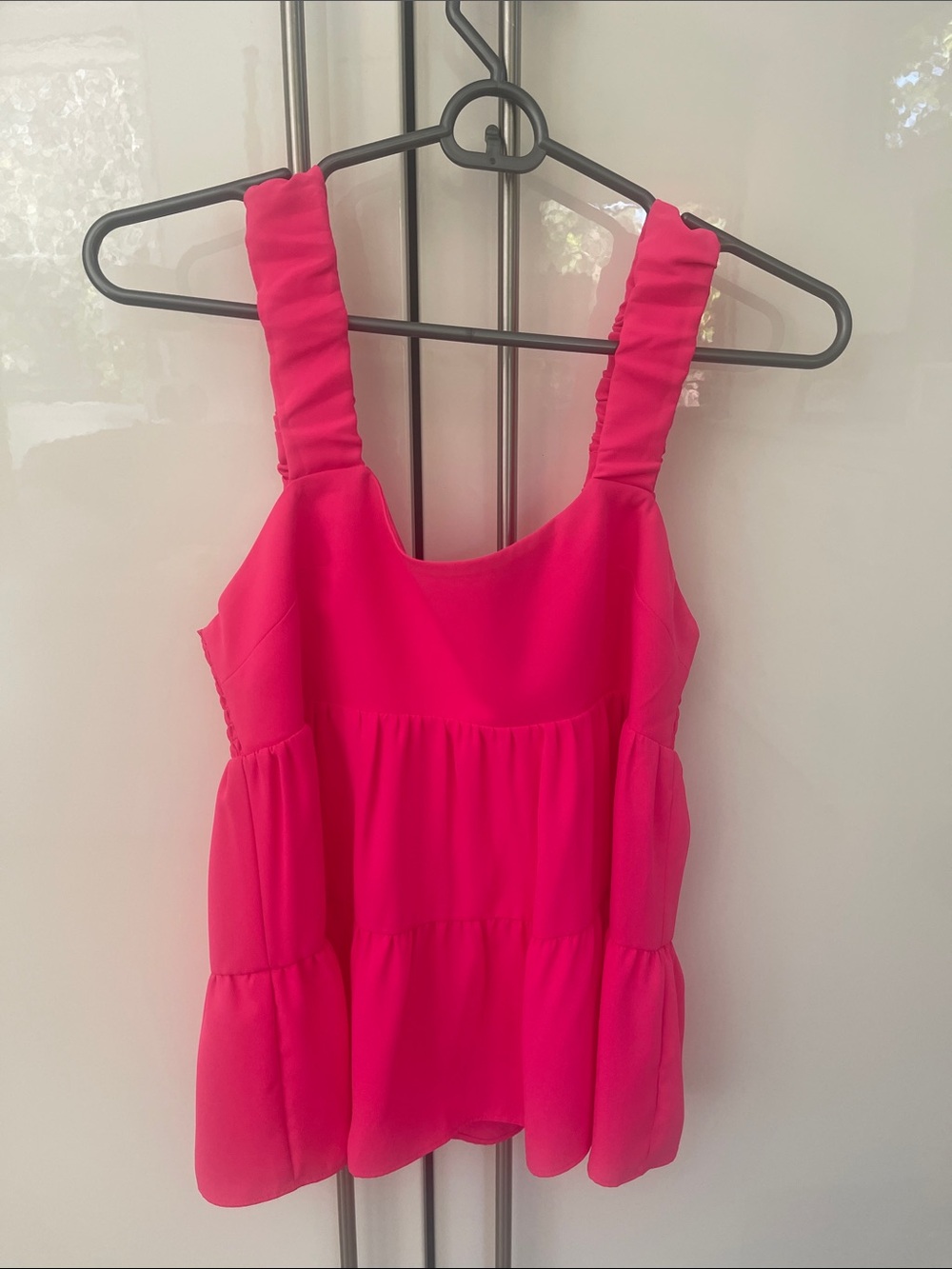 Amanda Uprichard Hot Pink Ruffled Strap Tank